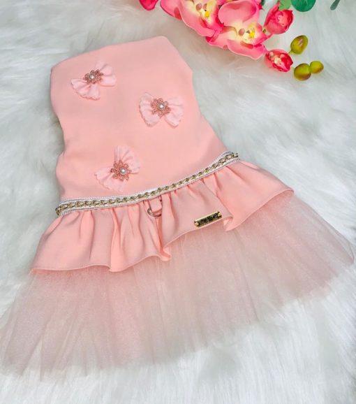 Vestido de Festa Salmão com Pérolas para Cachorro