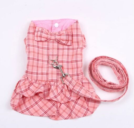 Vestido Xadrez Rosa com Guia para Cachorro