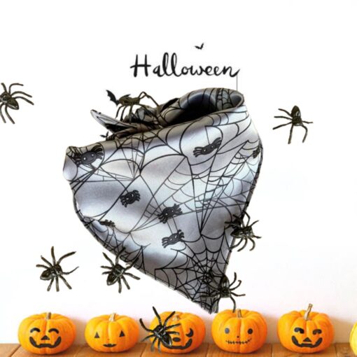 Bandana Halloween Cinza Aranhas para Cachorro